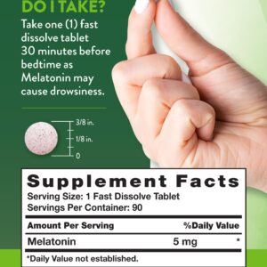 Melatonin 5 mg | 90 Fast Dissolve Tablets | Natural Berry Flavor | Vegetarian, Non-GMO & Gluten Free Supplement | by Nature's Truth