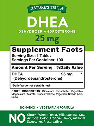 DHEA 25mg Tablets | 100 Count | Vegetarian, Non-GMO & Gluten Free Supplement | by Nature's Truth