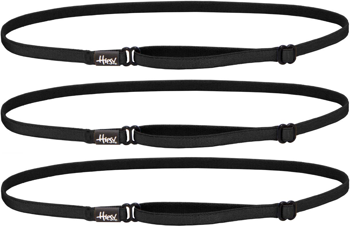 Hipsy Women's Thin Elastic Headband Adjustable Running Bra Strap Headbands Multi Pack (Black 3-Pack)