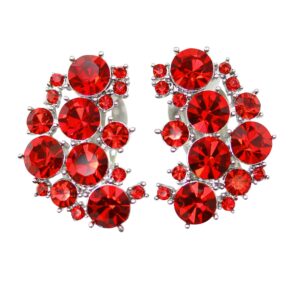 faship clip on earrings stunning red rhinestone crystal - red