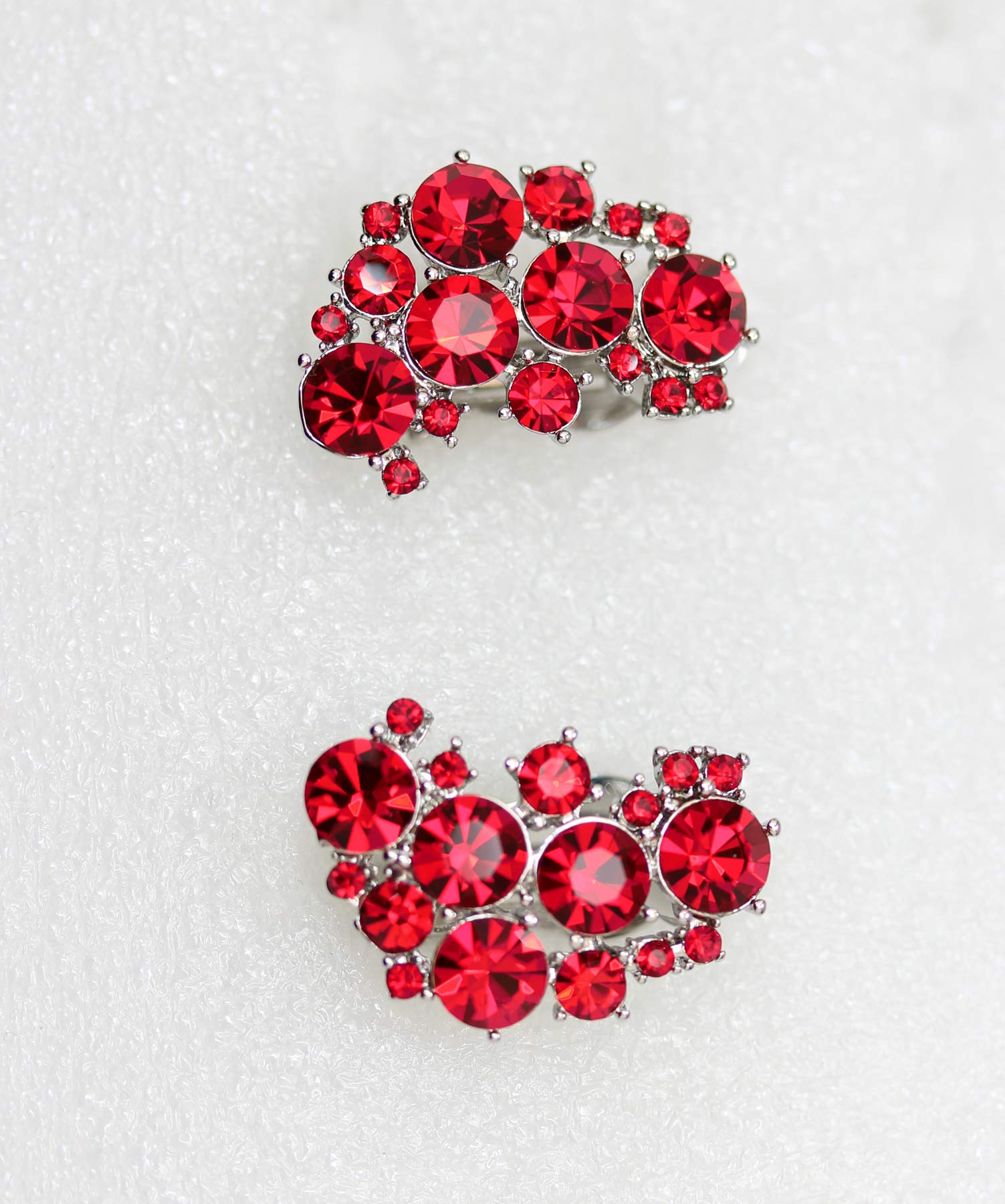 Faship Clip On Earrings Stunning Red Rhinestone Crystal - Red