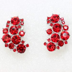 Faship Clip On Earrings Stunning Red Rhinestone Crystal - Red