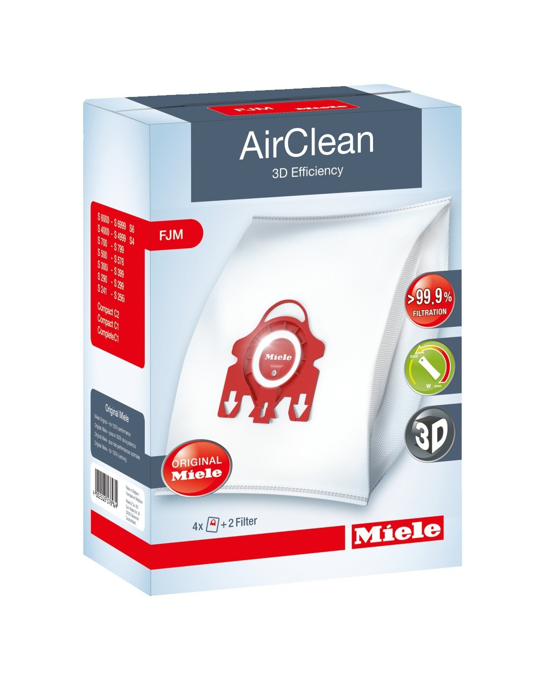 Miele AirClean 3D Efficiency Dust Bag, Type FJM, 12 Bags & 6 Filters