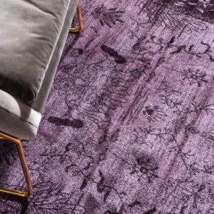 Unique Loom La Jolla Collection Farmhouse, Contemporary, Botanical, Traditional, Vintage Area Rug, 7 x 10 ft, Violet/Dark Purple