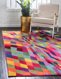 unique loom estrella collection geometric, abstract, colorful, modern, eclectic area rug, 7 ft x 10 ft, multi/pink