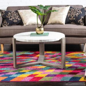 Unique Loom Estrella Collection Geometric, Abstract, Colorful, Modern, Eclectic Area Rug, 7 ft x 10 ft, Multi/Pink