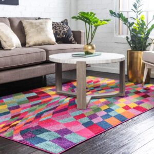 Unique Loom Estrella Collection Geometric, Abstract, Colorful, Modern, Eclectic Area Rug, 7 ft x 10 ft, Multi/Pink