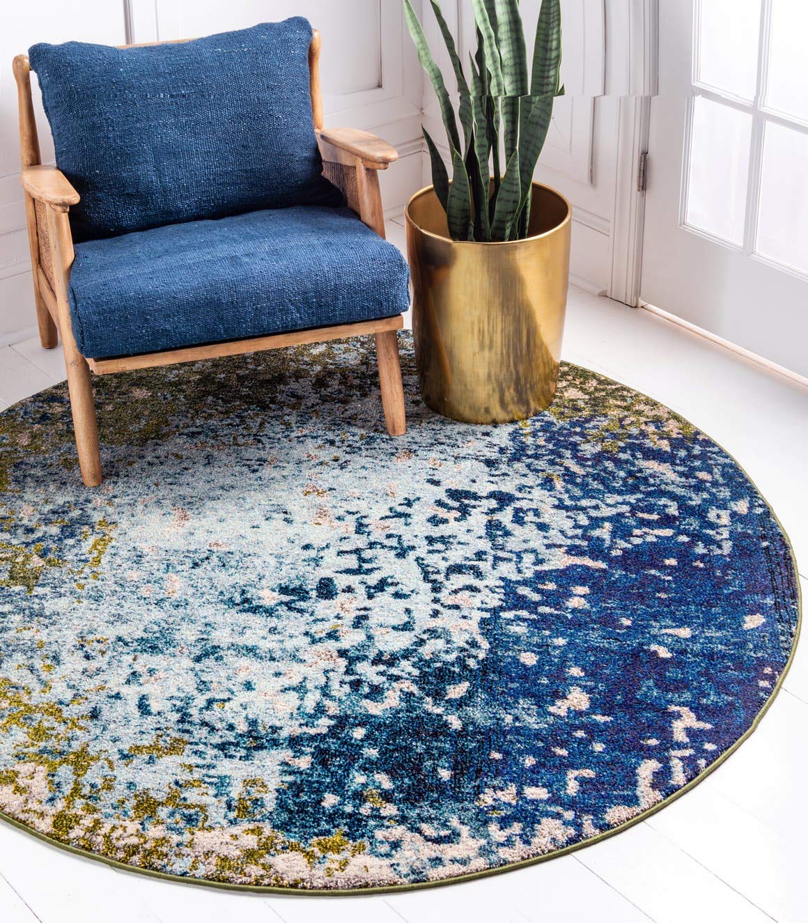 Unique Loom Estrella Collection Abstract, Modern, Light Colors, Distressed Area Rug, 6' 1" x 6' 1", Blue/Beige