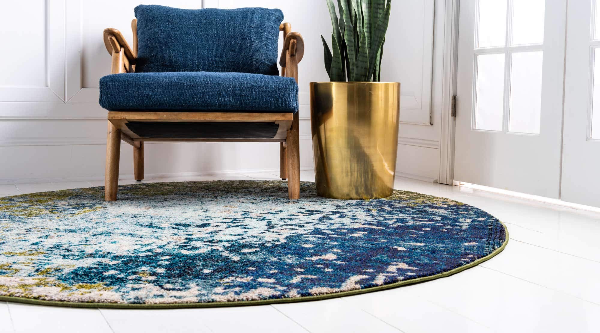 Unique Loom Estrella Collection Abstract, Modern, Light Colors, Distressed Area Rug, 6' 1" x 6' 1", Blue/Beige