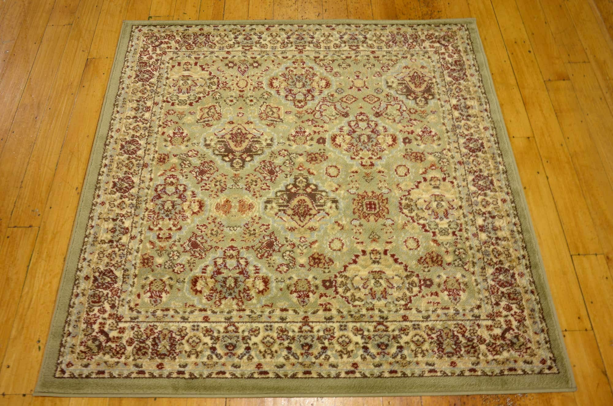 Unique Loom Voyage Collection Traditional Oriental Classic Intricate Design Area Rug, 4' 1" Square, Light Green/Cream