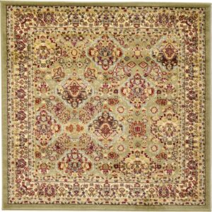 Unique Loom Voyage Collection Traditional Oriental Classic Intricate Design Area Rug, 4' 1" Square, Light Green/Cream