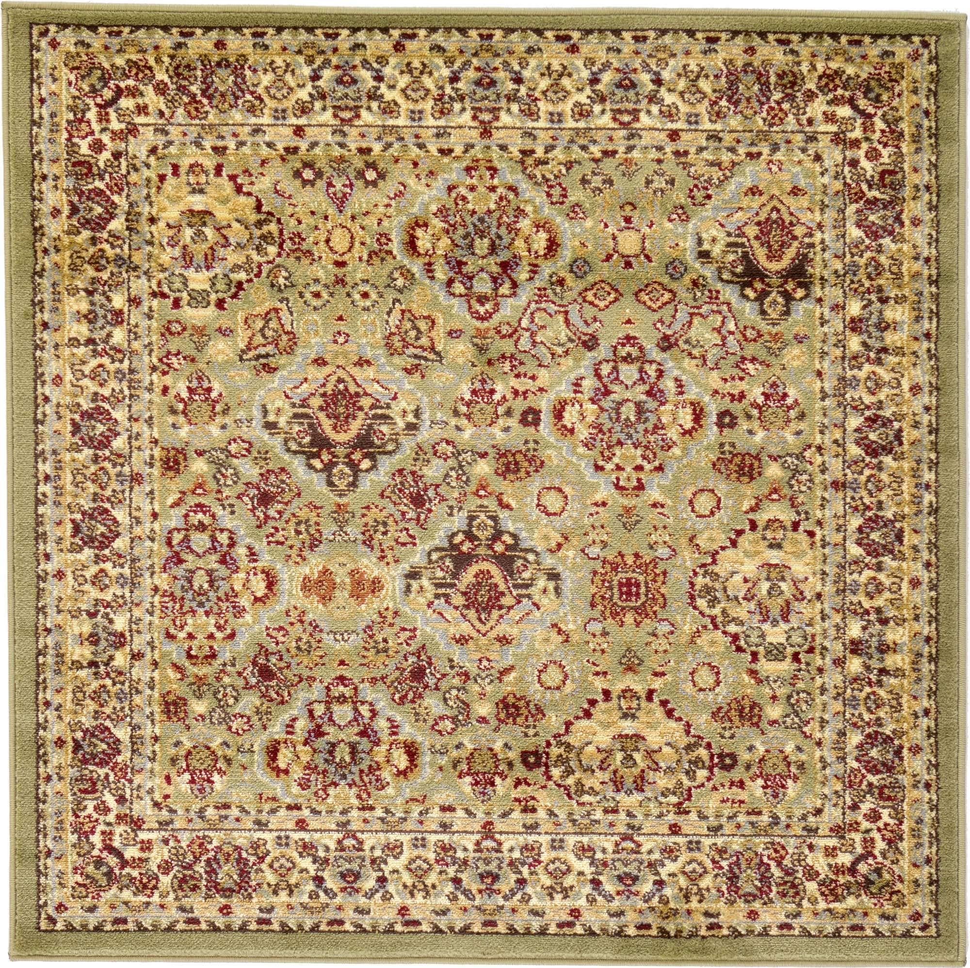 Unique Loom Voyage Collection Traditional Oriental Classic Intricate Design Area Rug, 4' 1" Square, Light Green/Cream