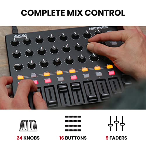 AKAI Professional MIDImix - USB MIDI Controller Mixer with Assignable Faders & Master Fader, 24 Knobs and 16 Buttons, 1 to 1 Mapping With Ableton Live