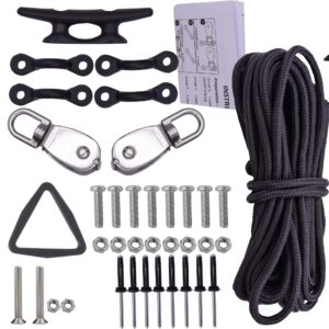 Kayak Canoes Anchor Trolley Kit System w/Pulleys Pad Eye Cleats Ring 30 Feet of Rope