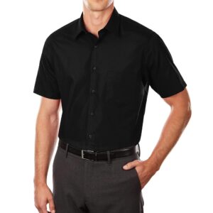 Van Heusen Men's Short Sleeve Dress Shirt Regular Fit Poplin Solid, Black, 18" Neck