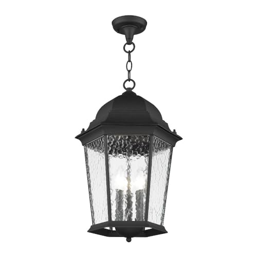 Livex Lighting 75475-14 Textured Black Outdoor Semi-Flush Mount with Clear Water Glass