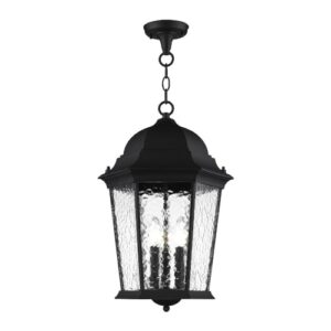 Livex Lighting 75475-14 Textured Black Outdoor Semi-Flush Mount with Clear Water Glass