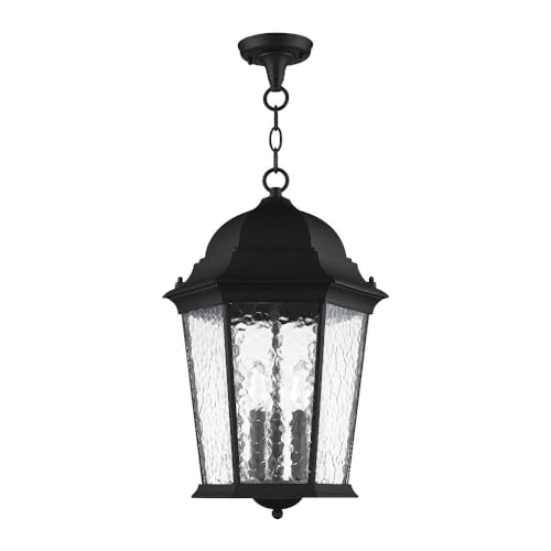 Livex Lighting 75475-14 Textured Black Outdoor Semi-Flush Mount with Clear Water Glass