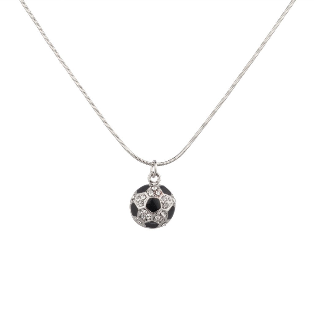 LUX ACCESSORIES Sporty Soccer Ball Two Sided Pave Football Pendant Necklace