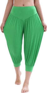 hoerev women super soft modal spandex harem yoga pilates capri pants lounge pant,green,large