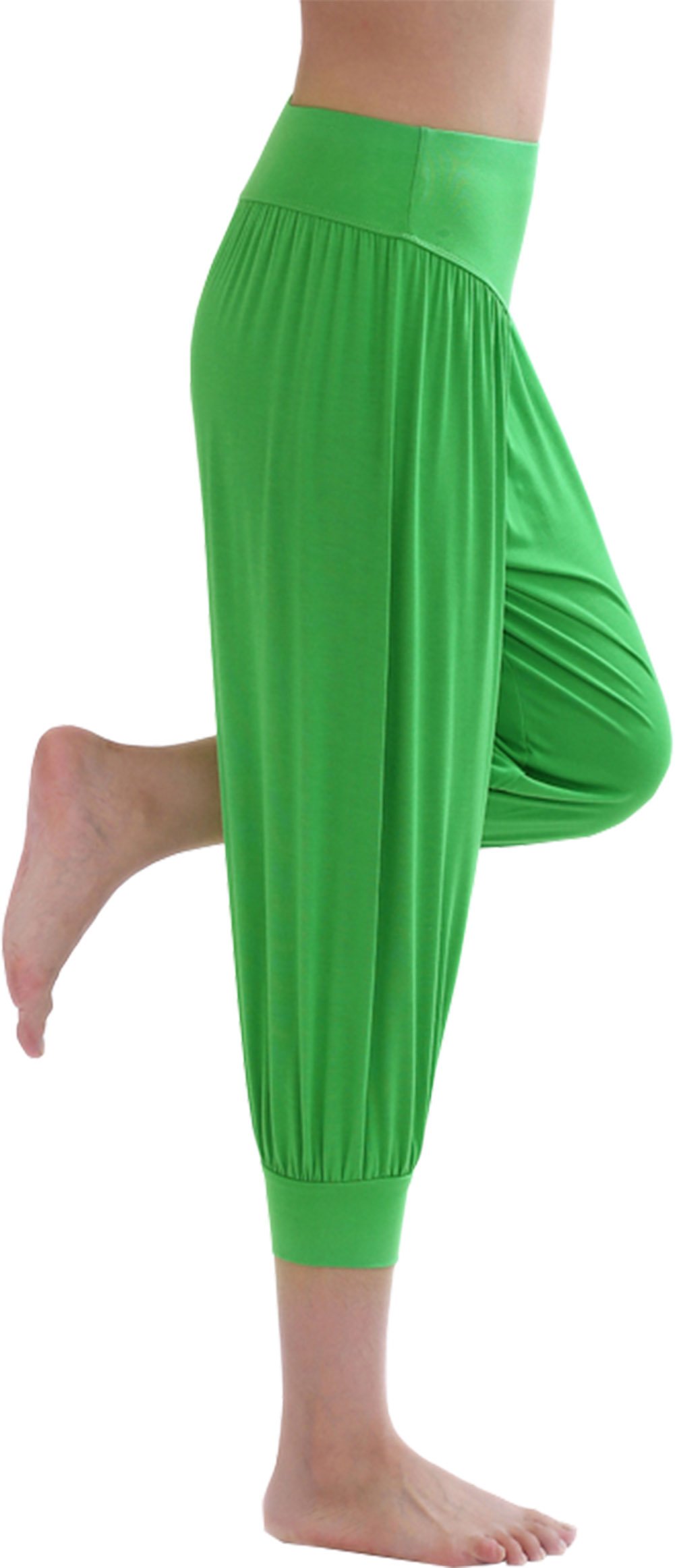 Hoerev Women Super Soft Modal Spandex Harem Yoga Pilates Capri Pants Lounge Pant,Green,Large