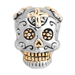 Fit Pandora Charms Silver Plated Skull Cross Silver Plated Dia De Los Muertos Beads