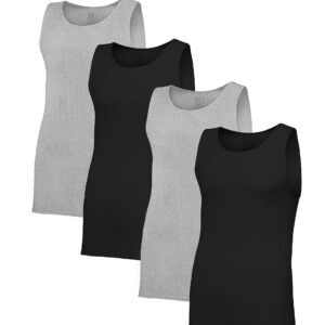 Fruit of the Loom Men's Tag-Free Cotton Undershirts, Regular-Tank-4 Pack Black/Grey, Medium