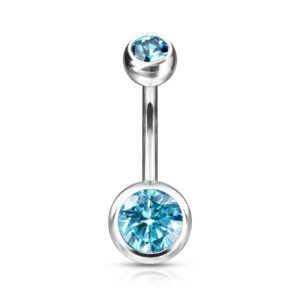 Forbidden Body Jewelry 14g Titanium Double Jeweled Aqua Blue CZ Crystal Belly Button Ring