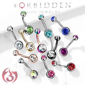 Forbidden Body Jewelry 14g Titanium Double Jeweled Aqua Blue CZ Crystal Belly Button Ring