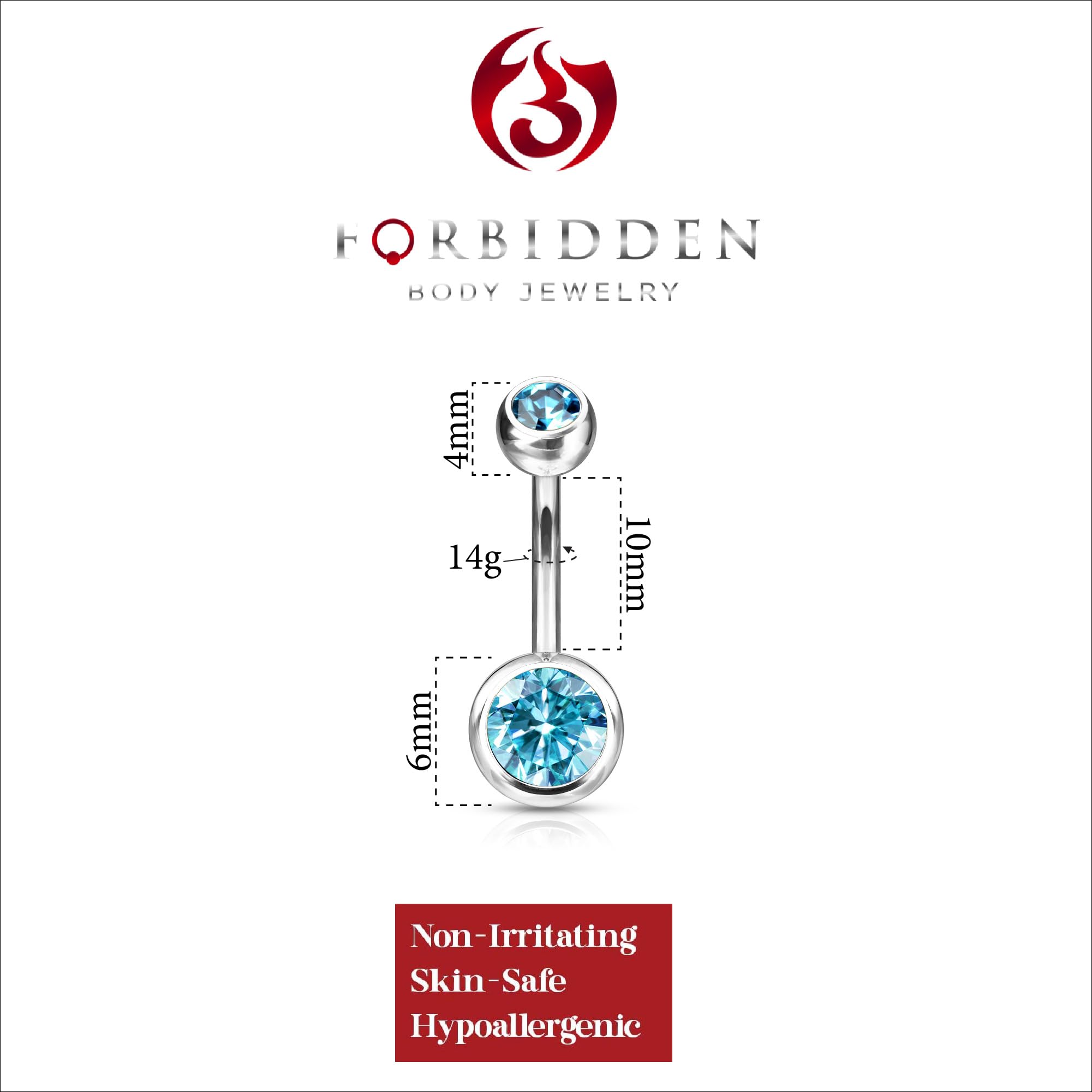 Forbidden Body Jewelry 14g Titanium Double Jeweled Aqua Blue CZ Crystal Belly Button Ring