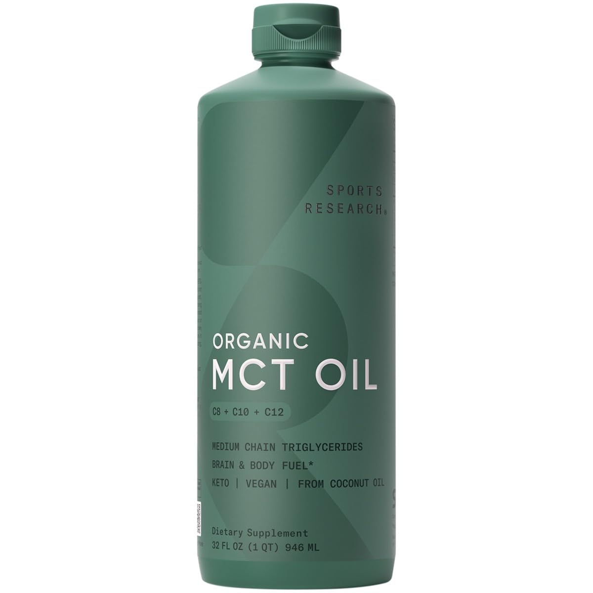 Sports Research Keto MCT Oil from Organic Coconuts - Fatty Acid Fuel for Body + Brain Triple Ingredient C8, C10, C12 MCTs Perfect in Coffee, Tea, & More Non-GMO Vegan Unflavored (32 Oz)