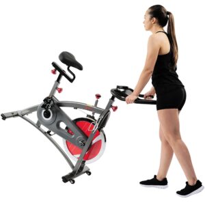 Sunny Health & Fitness Indoor Cycling Exercise Bike with LCD Digital Monitor, Heavy-Duty 40 LB Flywheel, Stationary Bike with Customizable Comfort and 265 LB Max Weight - SF-B1423/C