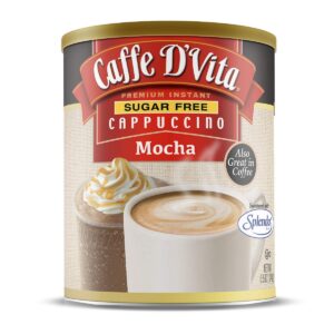 Caffe D'Vita Sugar Free Mocha Cappuccino Mix - Sugar Free Mocha Mix, Gluten Free, No Cholesterol, No Hydrogenated Oils, No Trans Fat, 99% Caffeine Free, Sugar Free Mocha Powder - 8.5 Oz Can