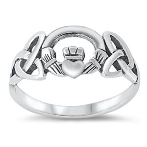 Sterling Silver Women's Celtic Claddagh Irish Ring Unique Band 8mm Size 13