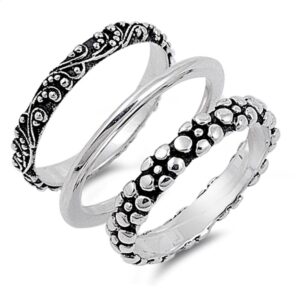 sterling silver women's bali plain nugget 3 ring set beautiful band size 12