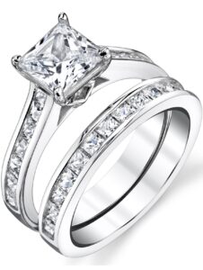 1.5 carats sterling silver cubic zirconia bridal set engagement wedding ring bands princess cut