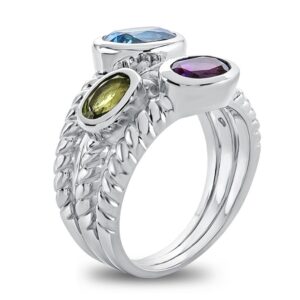 FJC Finejewelers Amethyst, Peridot, and Blue Topaz Ring Sterling Silver Size 7.5