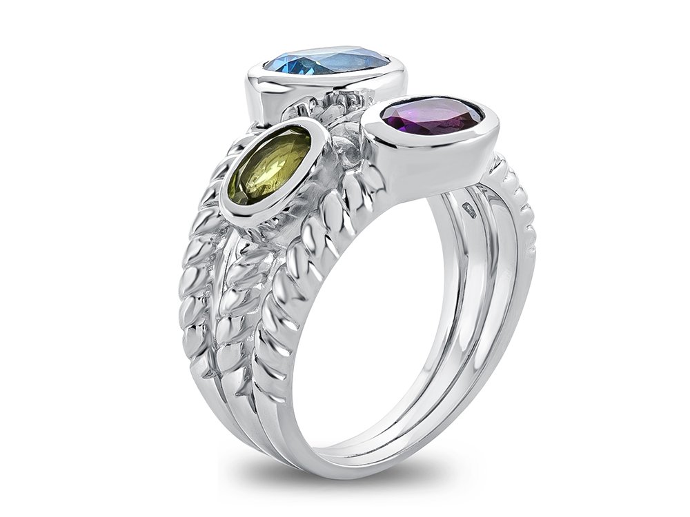 FJC Finejewelers Amethyst, Peridot, and Blue Topaz Ring Sterling Silver Size 7.5