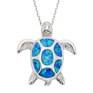 beaux bijoux 925 sterling silver created blue opal nautical sea turtle pendant necklace 18" jewelry for women