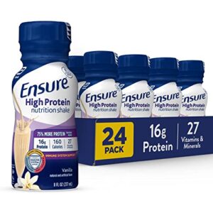 ensure high protein nutritional shake with 16g of protein, ready-to-drink meal replacement shakes, low fat, vanilla, 8 fl oz (pack of 24)