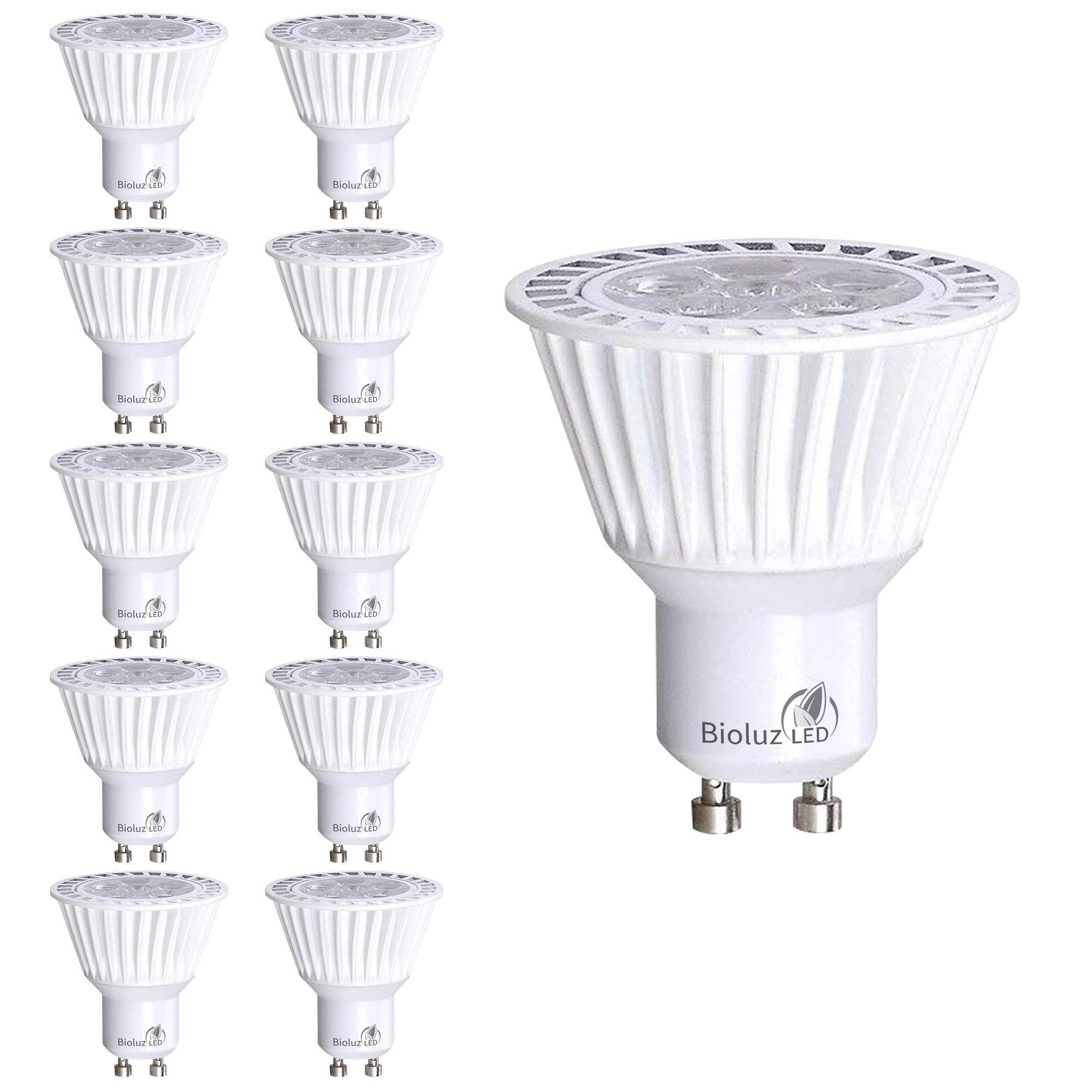 Bioluz LED 10 Pack Commercial Grade GU10 LED Bulb Dimmable 3000K 50W Halogen Replacement 120v UL Listed (Pack of 10)