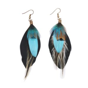 lureme bohemian jewelry multicolor drop shaped peacock feather hook dangle earrings (02003508)