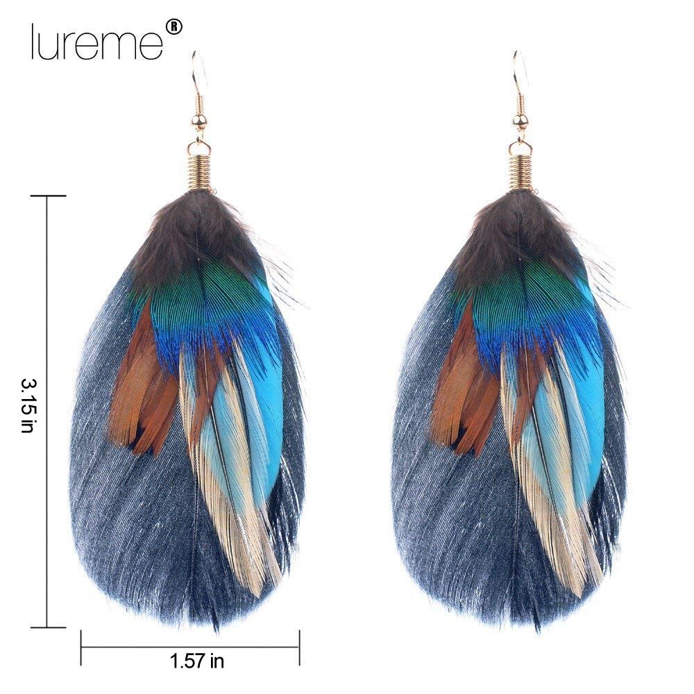 Lureme Bohemian Jewelry Multicolor Drop Shaped Peacock Feather Hook Dangle Earrings (02003508)