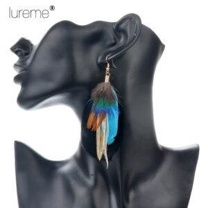 Lureme Bohemian Jewelry Multicolor Drop Shaped Peacock Feather Hook Dangle Earrings (02003508)