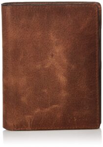 fossil men's derrick leather rfid-blocking large capacity international combination bifold wallet, brown