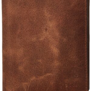 Fossil Men's Derrick Leather RFID-Blocking Large Capacity International Combination Bifold Wallet, Brown