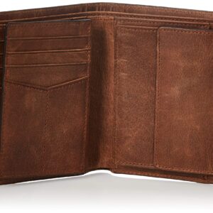 Fossil Men's Derrick Leather RFID-Blocking Large Capacity International Combination Bifold Wallet, Brown