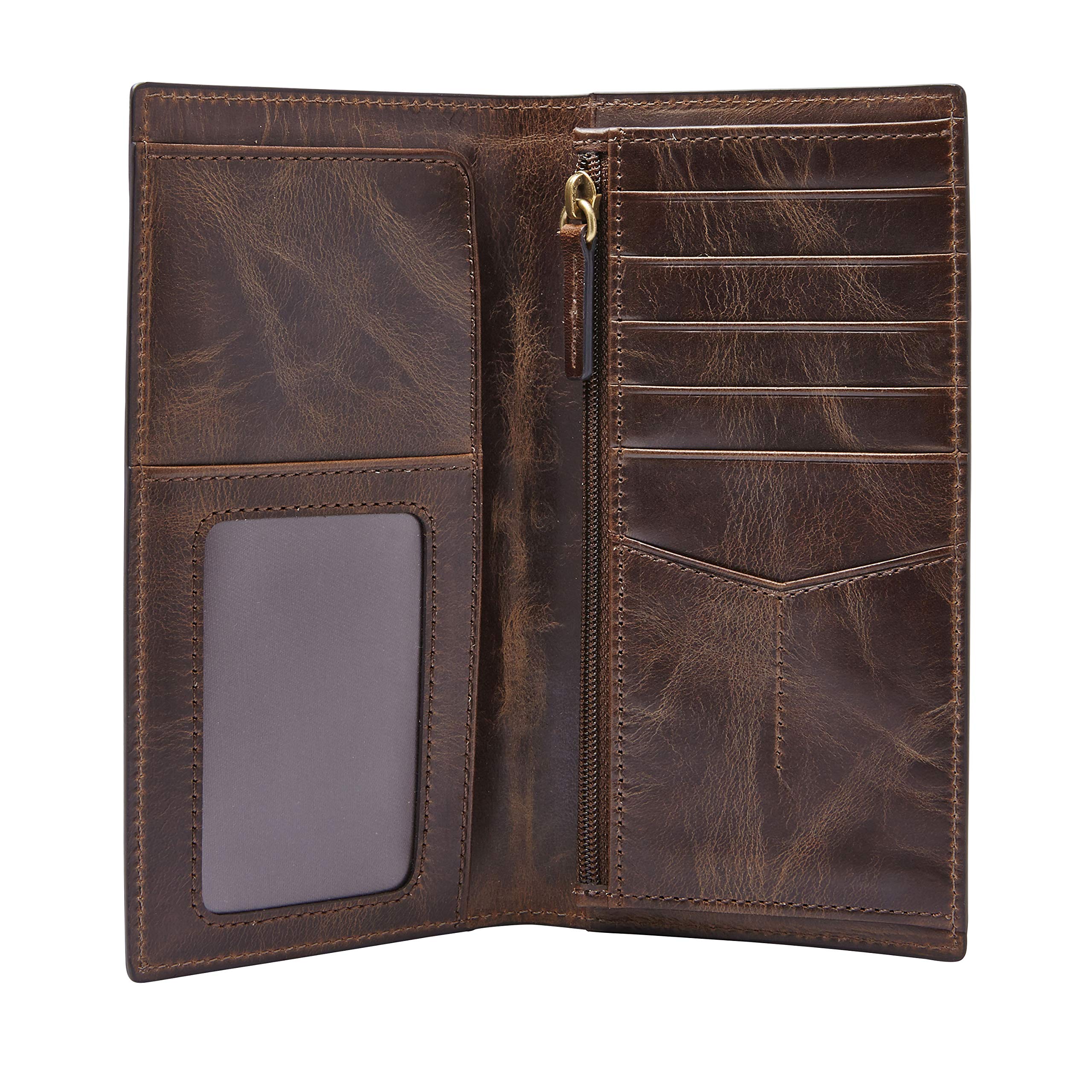 Fossil Men's Derrick Leather Executive Checkbook Wallet, Dark Brown, (Model: ML3683201)