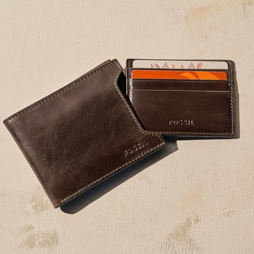 Fossil Men's Derrick Leather Bifold Sliding 2-in-1 with Removable Card Case Wallet, Dark Brown, (Model: ML3685201)