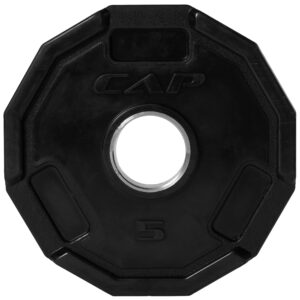 cap barbell 12-sided rubber olympic grip weight plates, black, single, 5 pound